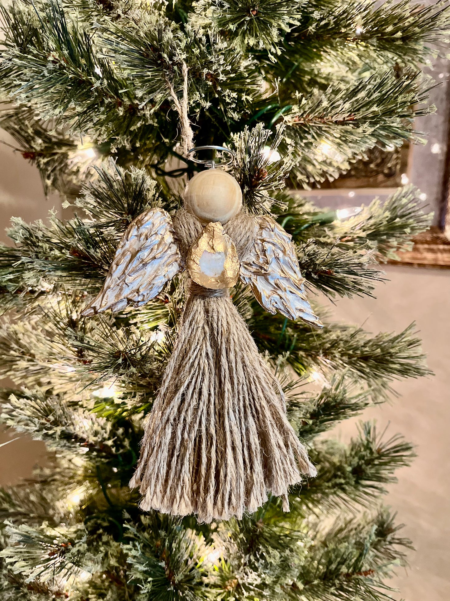 Twine angel oyster shell ornament