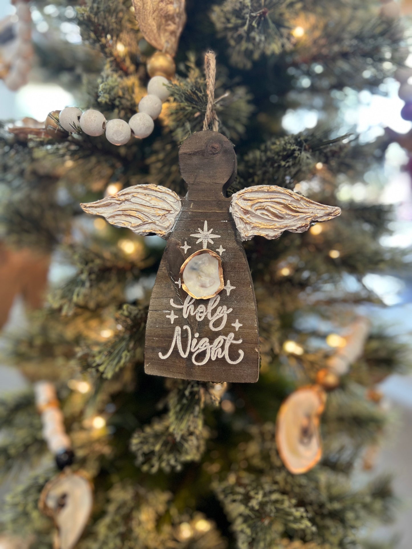 Oh Holy Night Angel oyster shell ornament