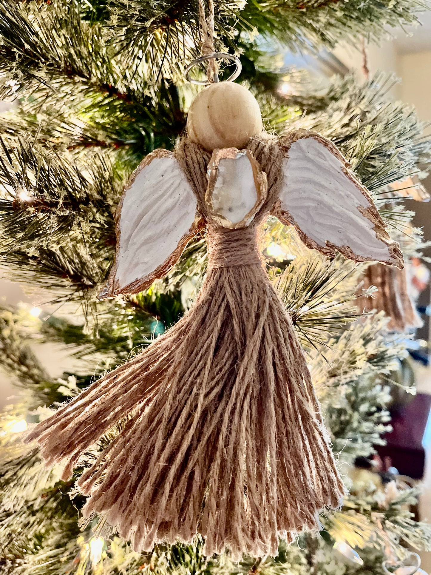 Twine angel oyster shell ornament