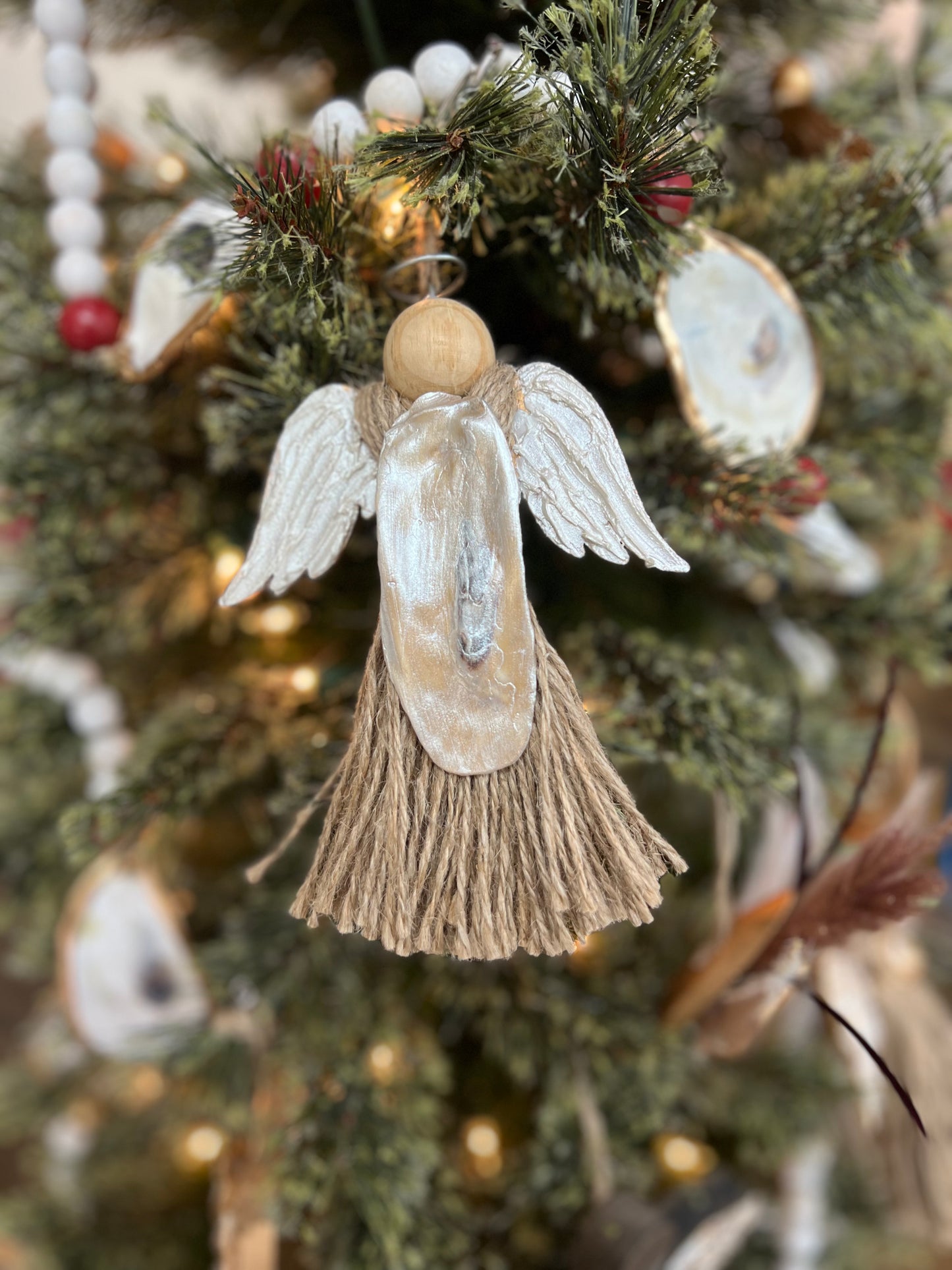 Twine angel oyster shell ornament