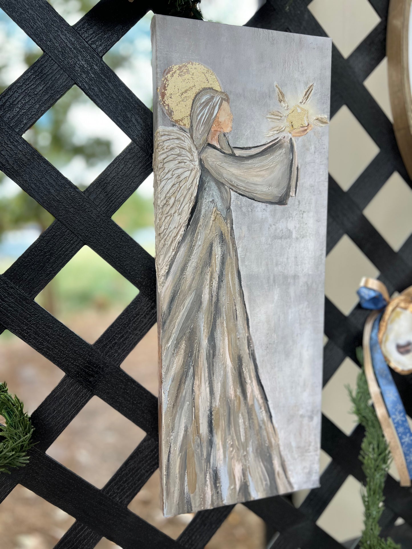 Hand painted textured angel canvas