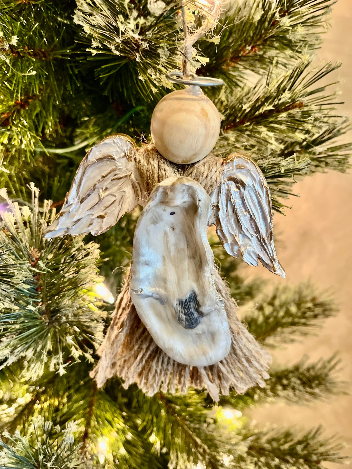 Twine angel oyster shell ornament