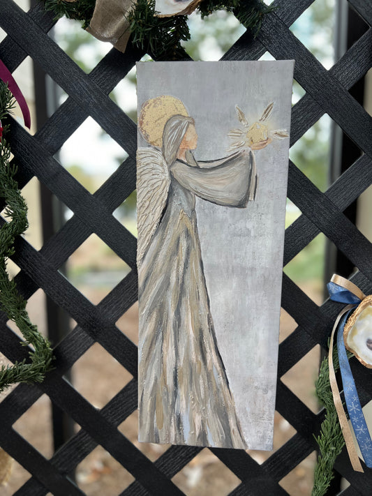 Hand painted textured angel canvas