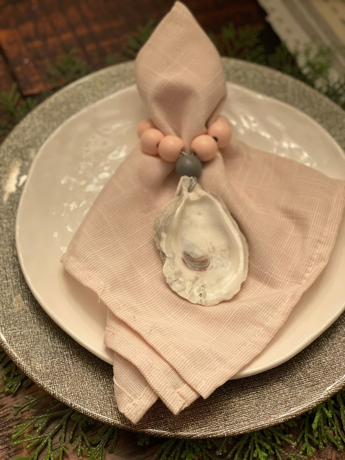 Oyster wine bottle charm OR set of 4 napkin rings